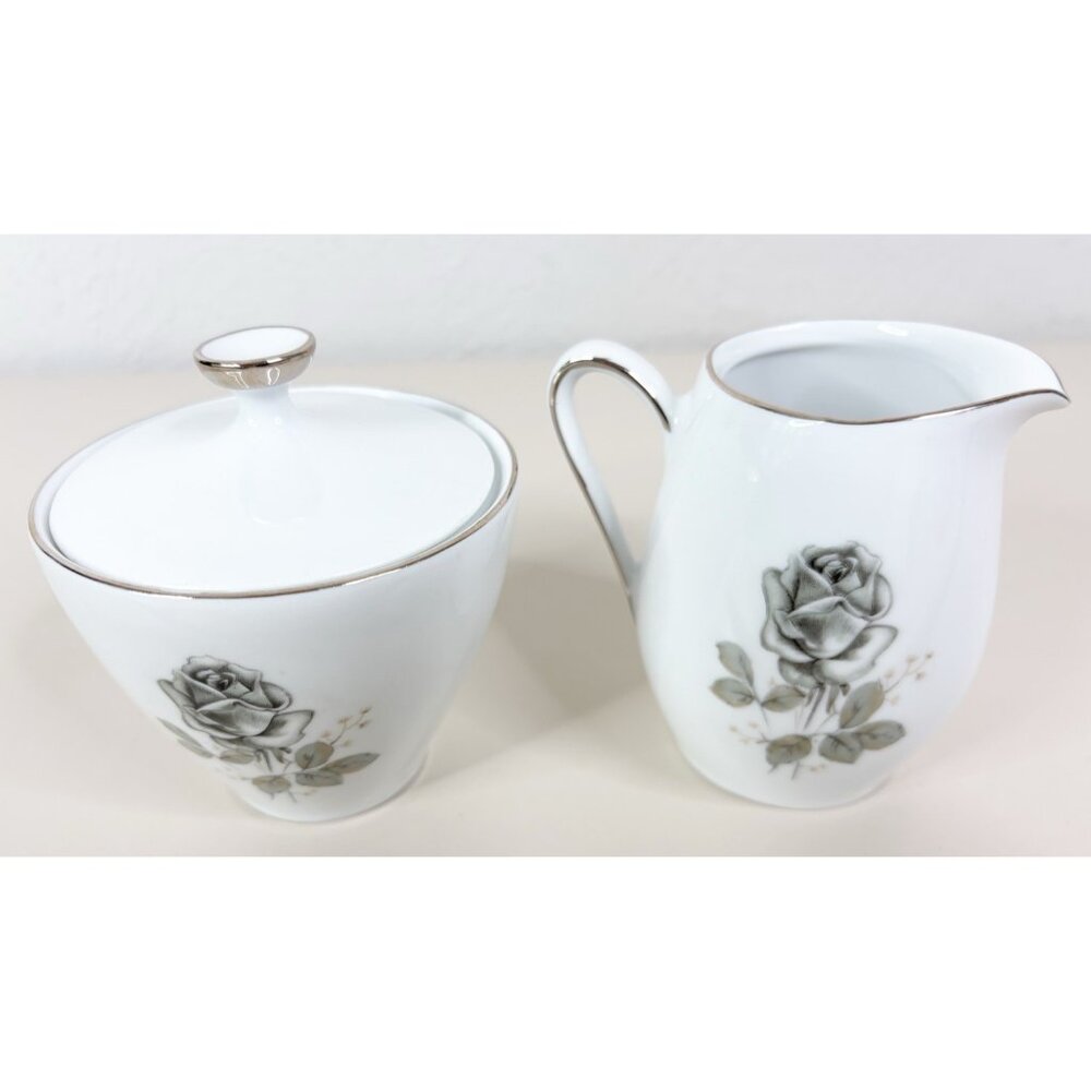 Winterling Smoke Rose Gray White Cream & Sugar Set Bavaria Germany EUC
